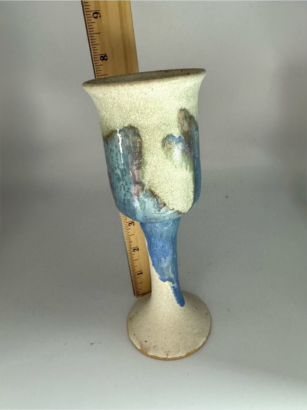 Vintage 1980 Studio Pottery Goblets Set of 5 in Cream and Blue - Picture 3 of 4